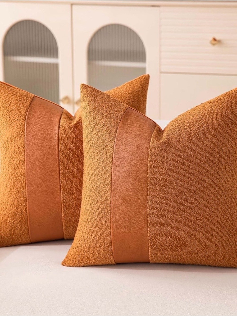 Tufted Bouclé Accent Pillow  Covers Pair in Tobacco